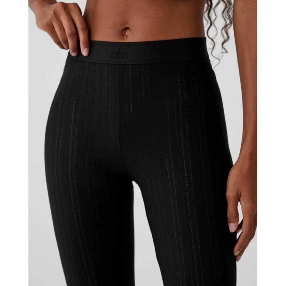 NEW Alo High-Waist Euphoria Leggings Black Mesh Sheer See-Through Transparent S
